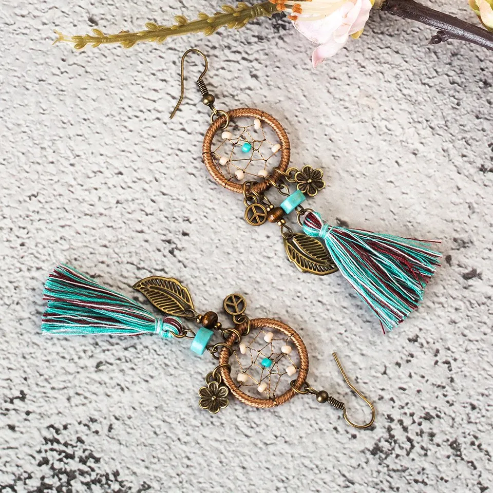 Bohemian Dream Catcher Tassel Earrings