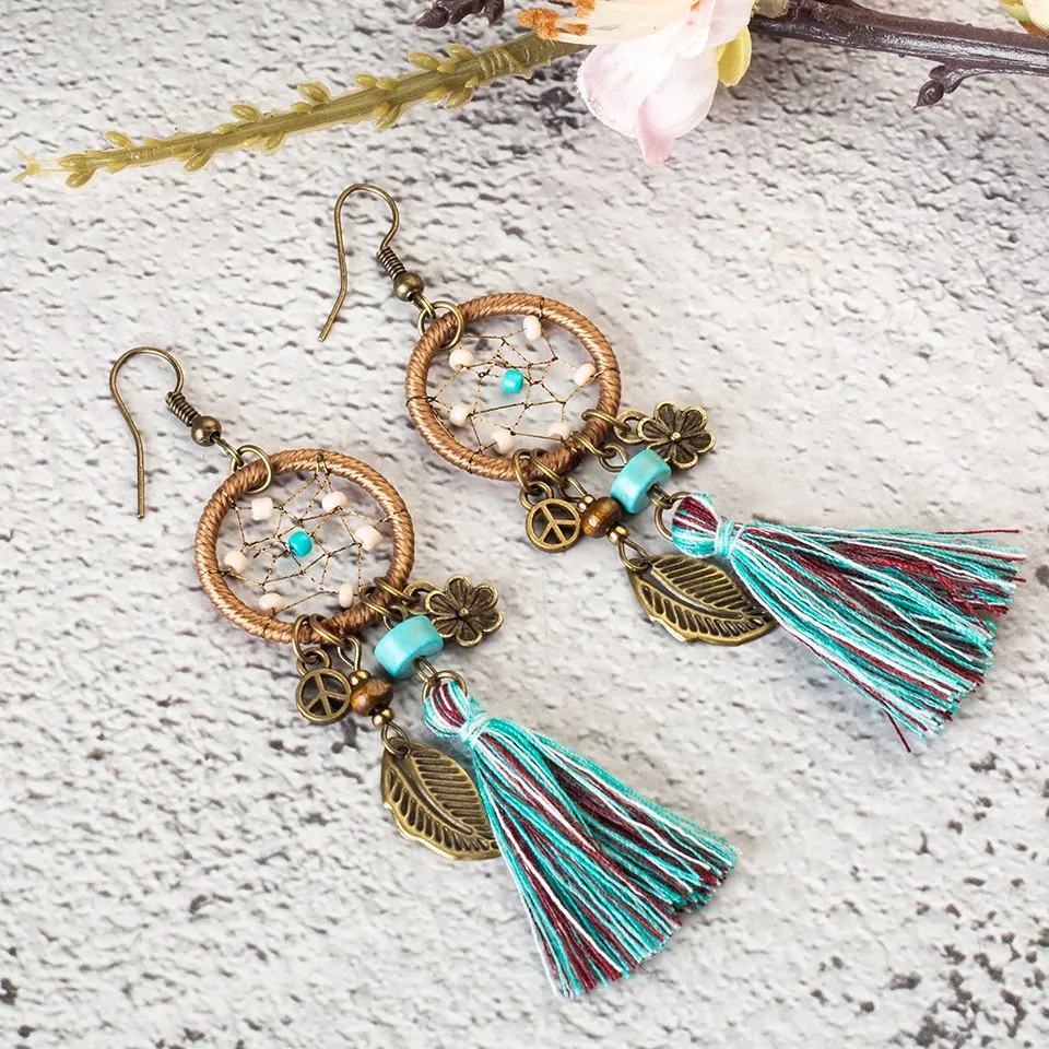 Bohemian Dream Catcher Tassel Earrings