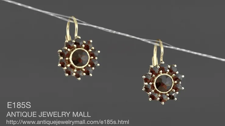 Bohemian Garnet Floral Drop Victorian Earrings in 14K Yellow Gold and Sterling Silver Vermeil