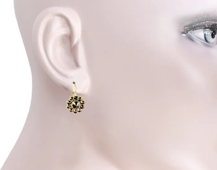 Bohemian Garnet Floral Drop Victorian Earrings in 14K Yellow Gold and Sterling Silver Vermeil