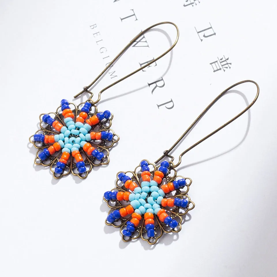 Bohemian Hollow Flower Resin Beads Earrings