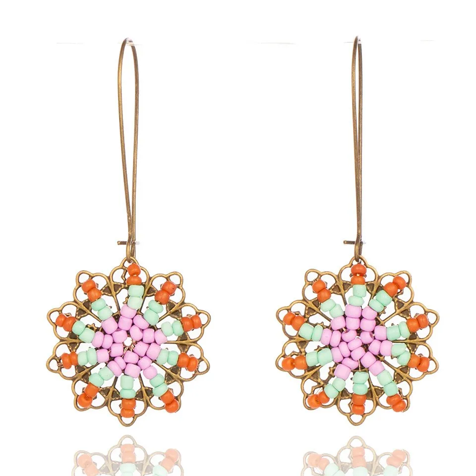 Bohemian Hollow Flower Resin Beads Earrings