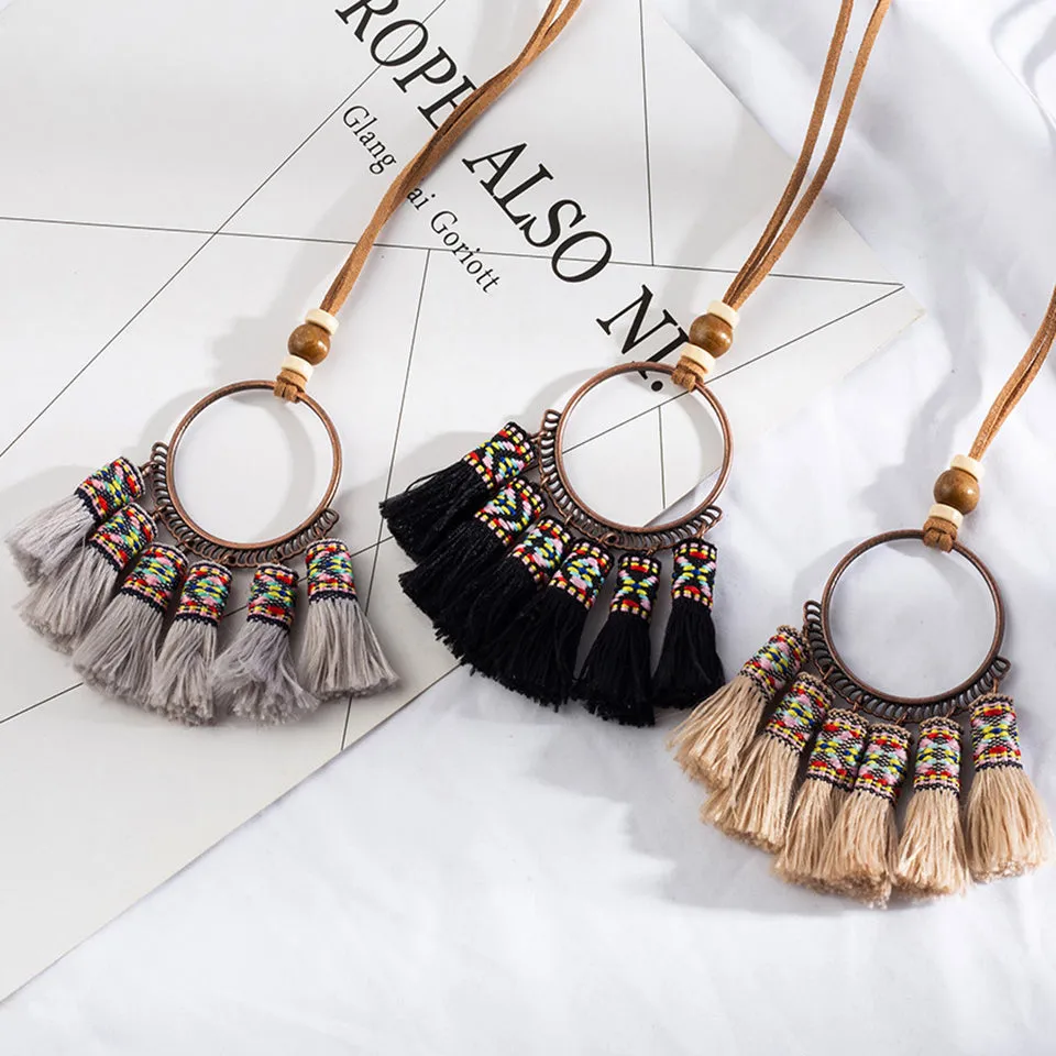 Bohemian Tassel Pendant Necklace OR  Bohemian Tassel Choker Necklace Earrings