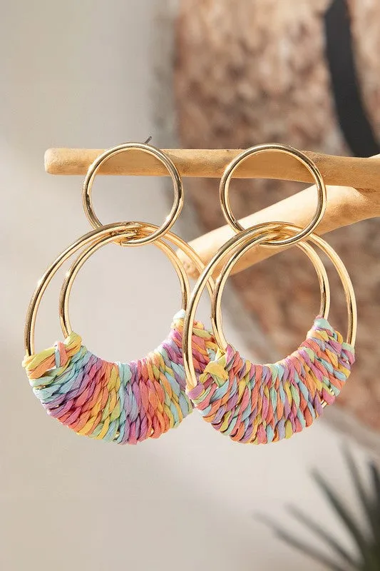 Bohemian Woven Raffia Dangle Earrings