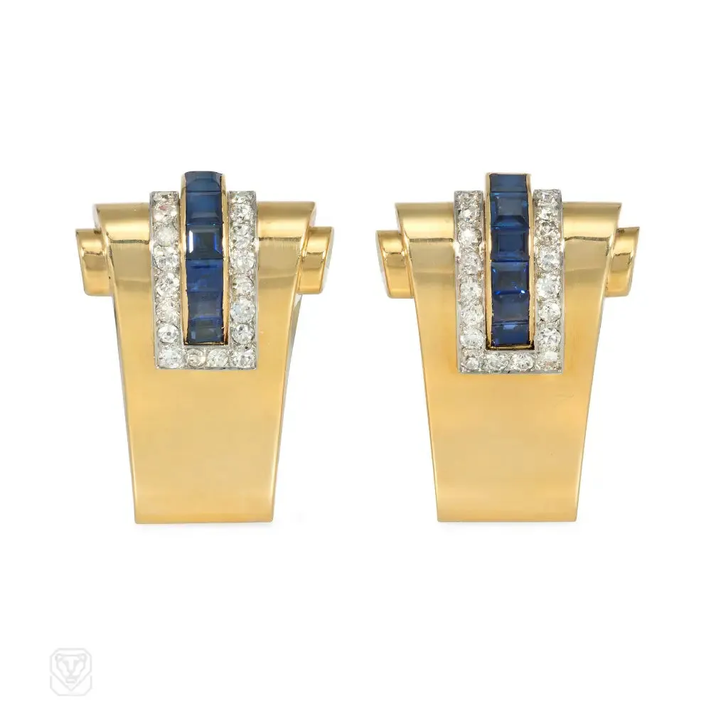 Boucheron Retro sapphire, diamond, and gold dress clips