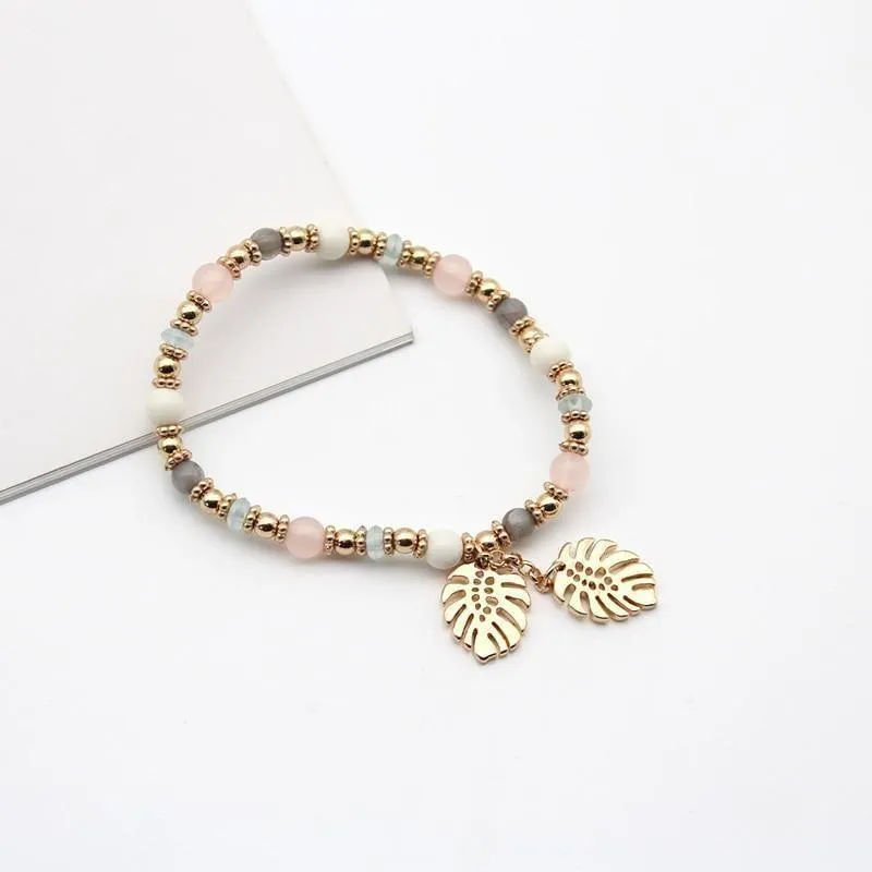 Bracelet Charm Jewelry Multi Color 2021 Fashion Colorful Crystal Leaves Elastic Bangle Acrylic Beads