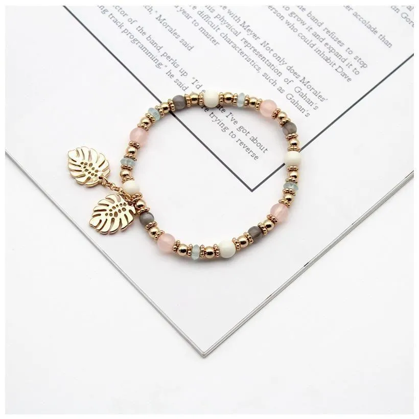 Bracelet Charm Jewelry Multi Color 2021 Fashion Colorful Crystal Leaves Elastic Bangle Acrylic Beads