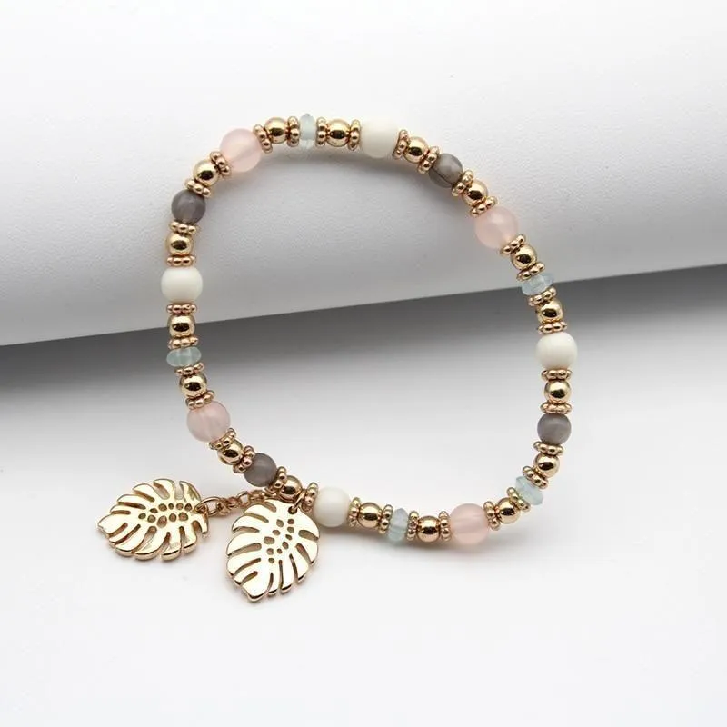 Bracelet Charm Jewelry Multi Color 2021 Fashion Colorful Crystal Leaves Elastic Bangle Acrylic Beads