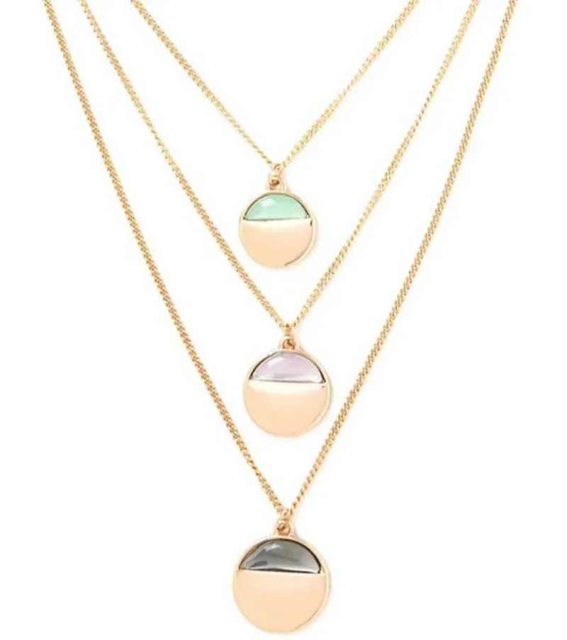 Brand Forever Bijoux 21 Choker 3 Layer Necklaces 3 Round Pendants Marble Jewelry Smooth Stone For Women