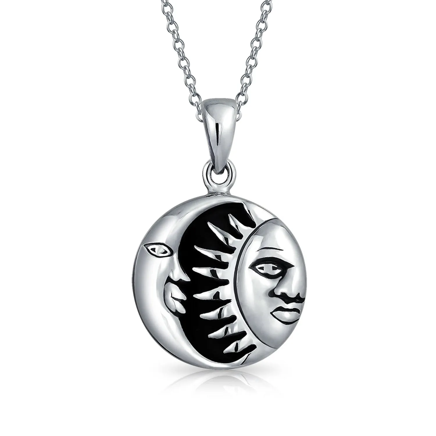 Celestial Unicorn Crescent Moon Sun Medallion Pendant Necklace Silver