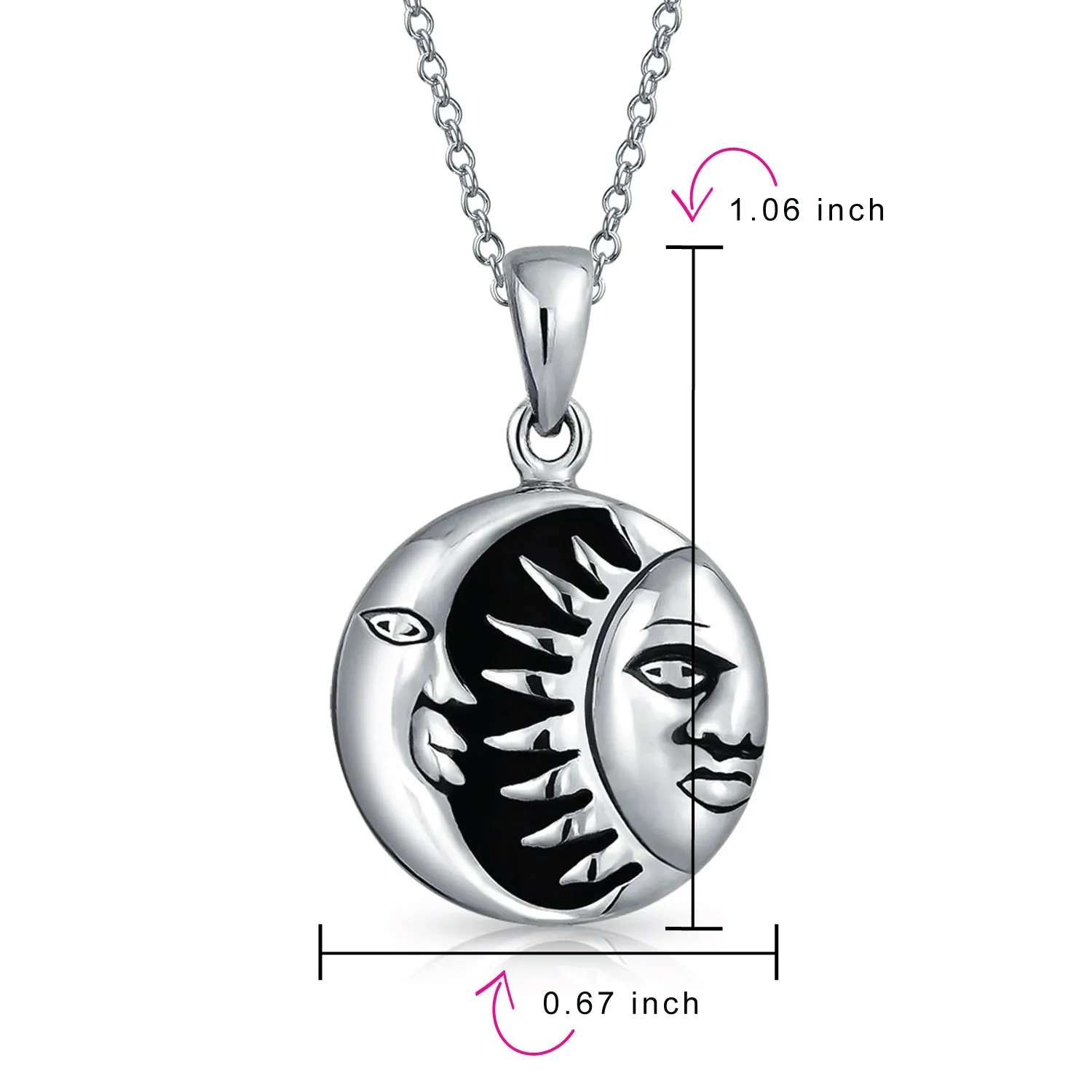 Celestial Unicorn Crescent Moon Sun Medallion Pendant Necklace Silver