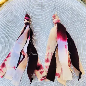 Clearance Earrings Sale, Tie Dye Bohemian Tassel Earrings - Burgundy & Blush Pink, Fringe Tassel Earrings, Urban Vibe Chic