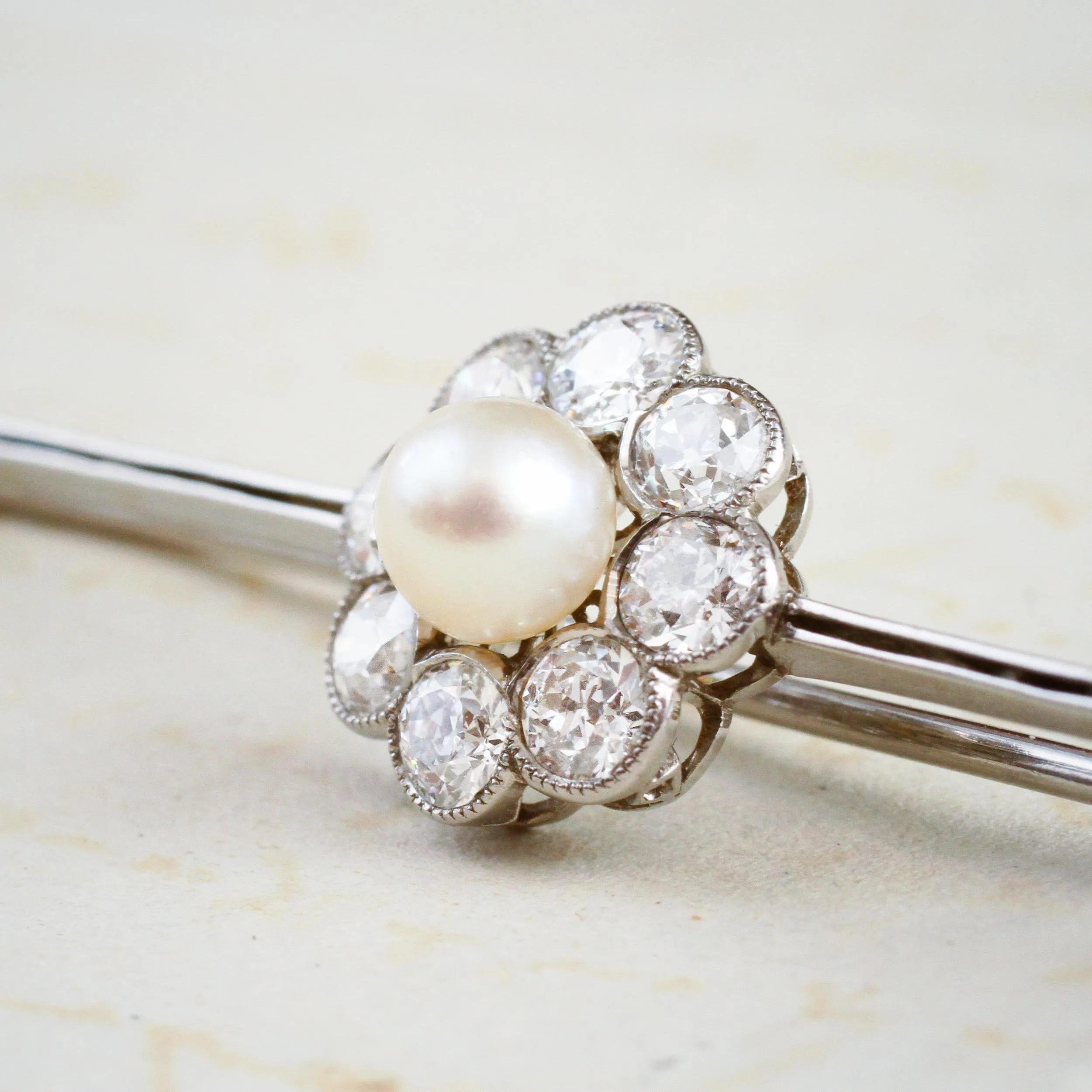 Creme de la Creme Antique Pearl & Diamond brooch