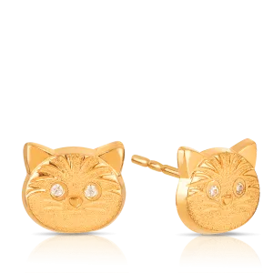 Cubic Zirconia Cat Stud Earrings in 9ct Yellow Gold