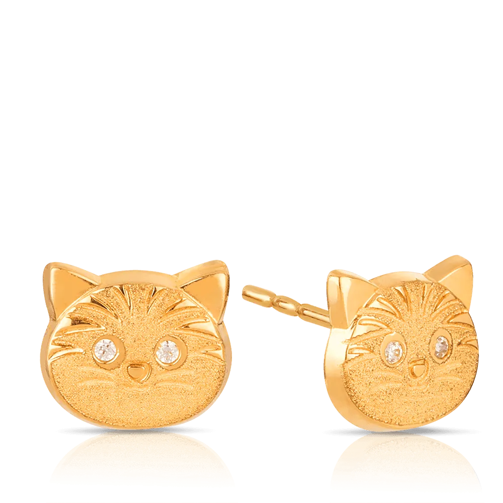 Cubic Zirconia Cat Stud Earrings in 9ct Yellow Gold