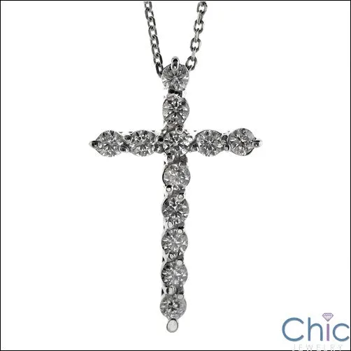 Cubic Zirconia Cz Cross .75 TCW Round Stone Share Prong Pendant