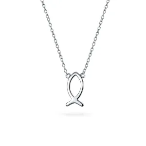 Dainty Sterling Silver Jesus Fish Ichthys Pendant Necklace for Christians