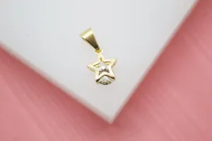 Dainty Tiny Delicate Bezel CZ Star Charm Gold Filled with Cubic Zirconia