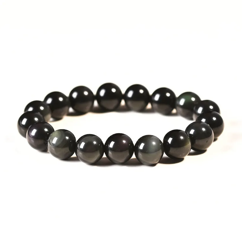 Double eye round bead obsidian bracelet