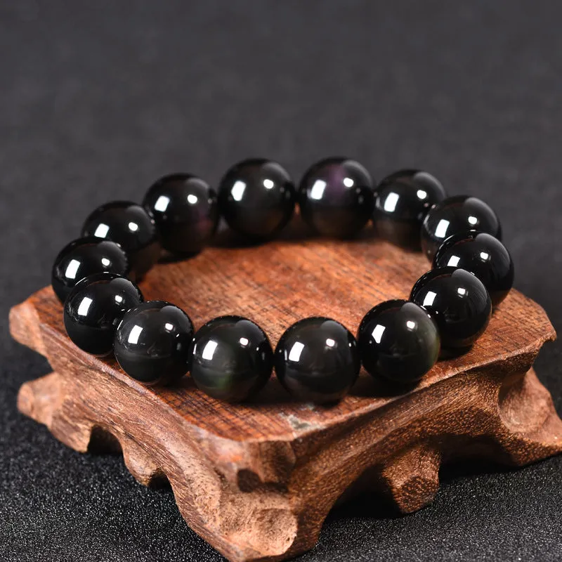 Double eye round bead obsidian bracelet