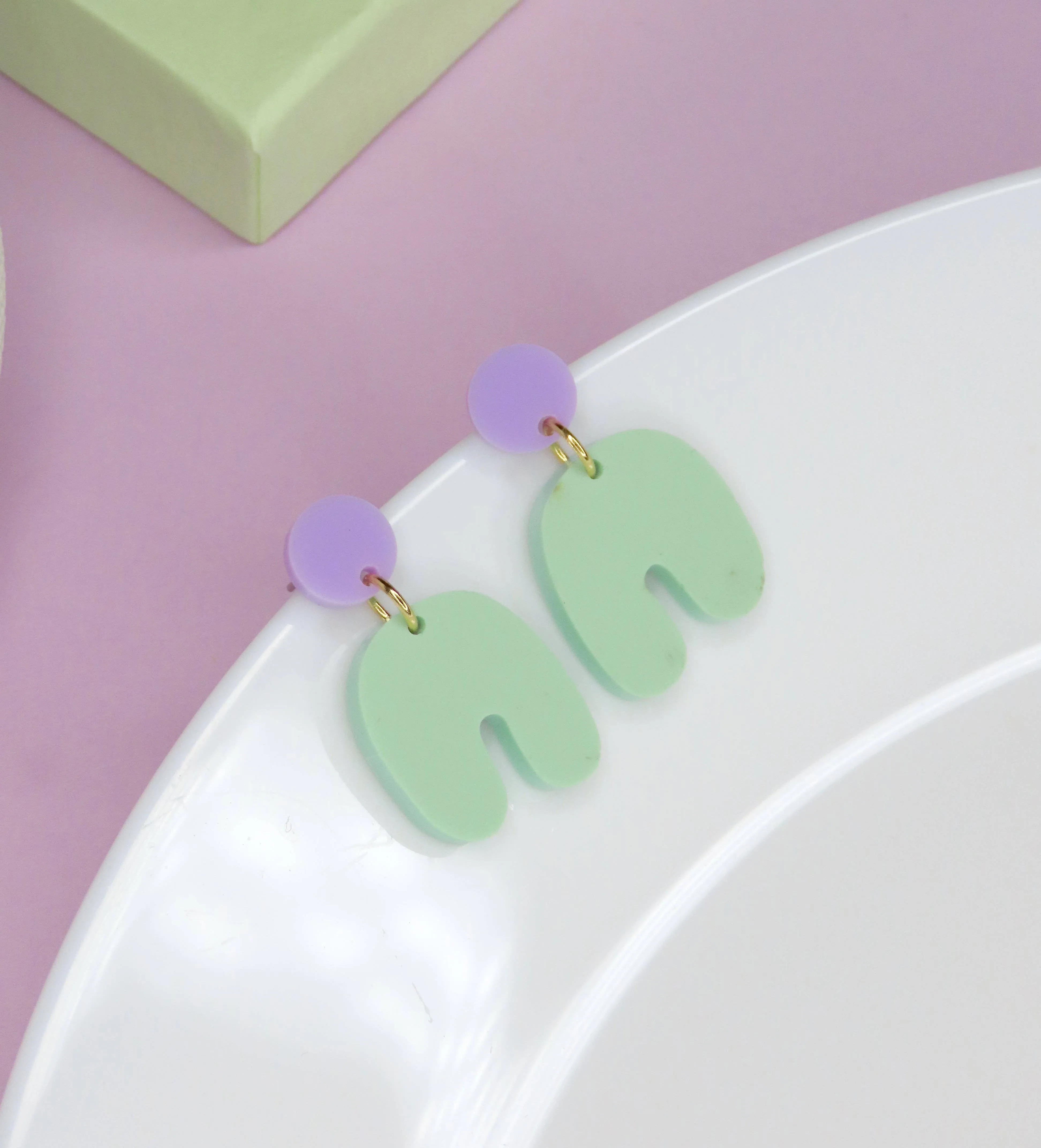 Earrings - Small Squishy Arch B Lilac Light Green