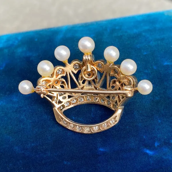 Edwardian Diamond & Pearl Crown Pin/ Pendant