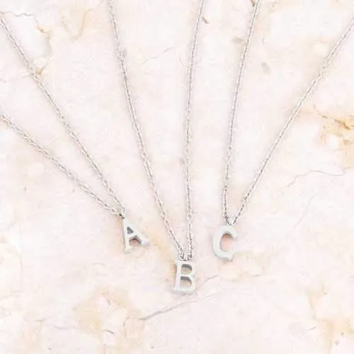 Elaina Rhodium Stainless Steel P Initial Necklace