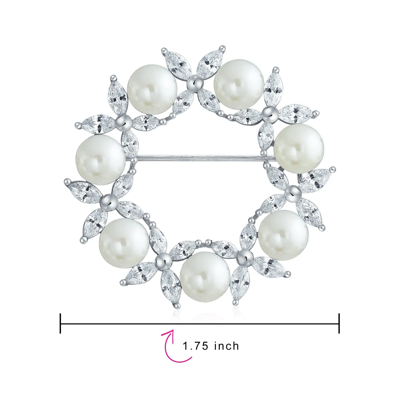 Elegant Bridal Marquise CZ Cubic Zirconia Pearl Wreath Brooche Pin for Weddings