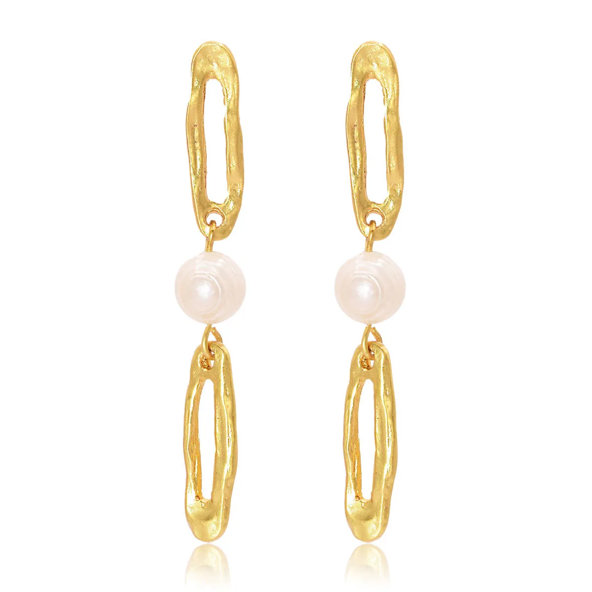 Elongated link drop earrings with pearl accent