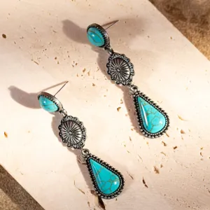 ER-1025 Rustic Couture's  Bohemian Turquoise Stone Tear Drop Earrings - By Dozen