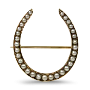 Estate 14k Yellow Gold Graduated Pearl Horseshoe Pin