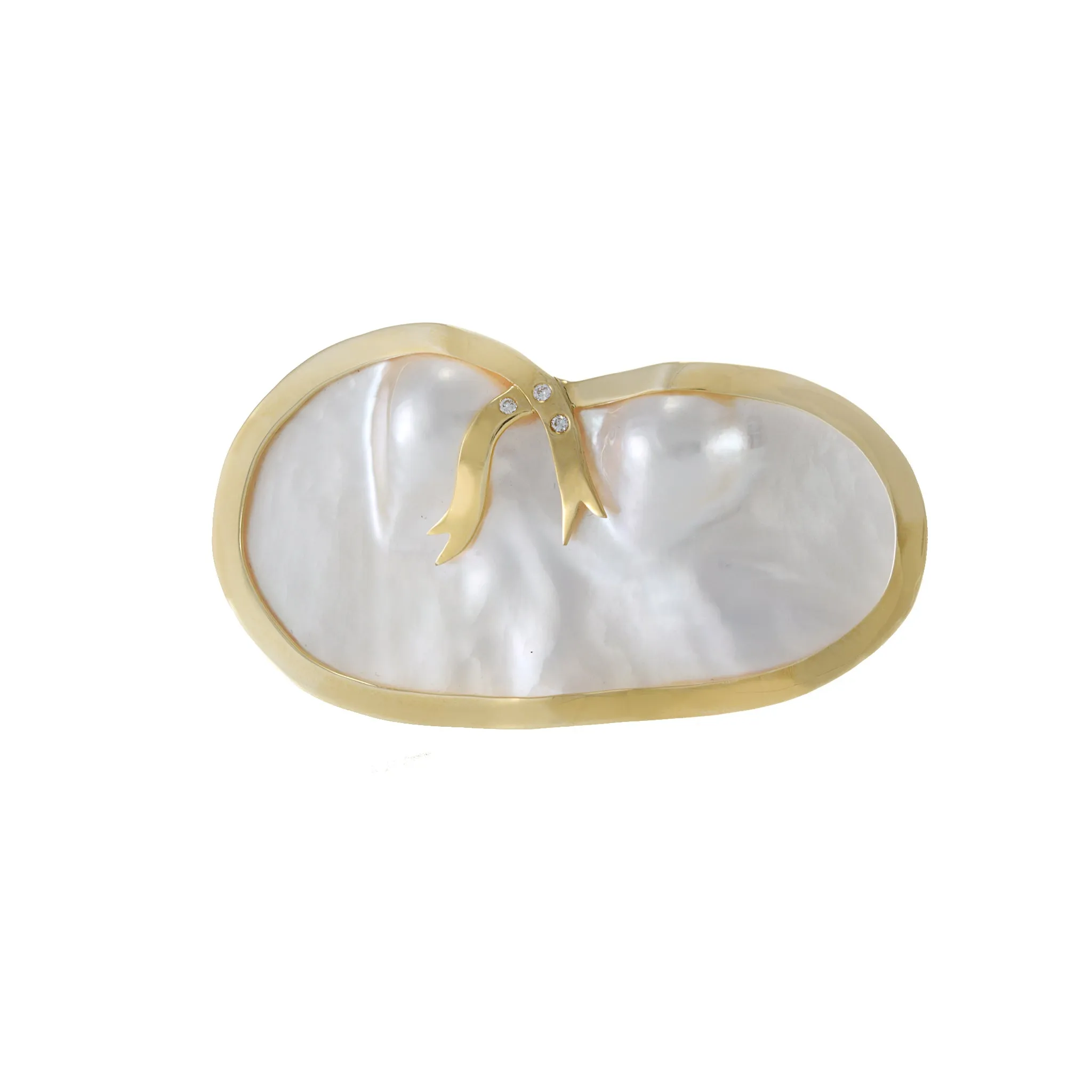 Estate Retro Era 14KT Yellow Gold Pearl And Diamond Brooch