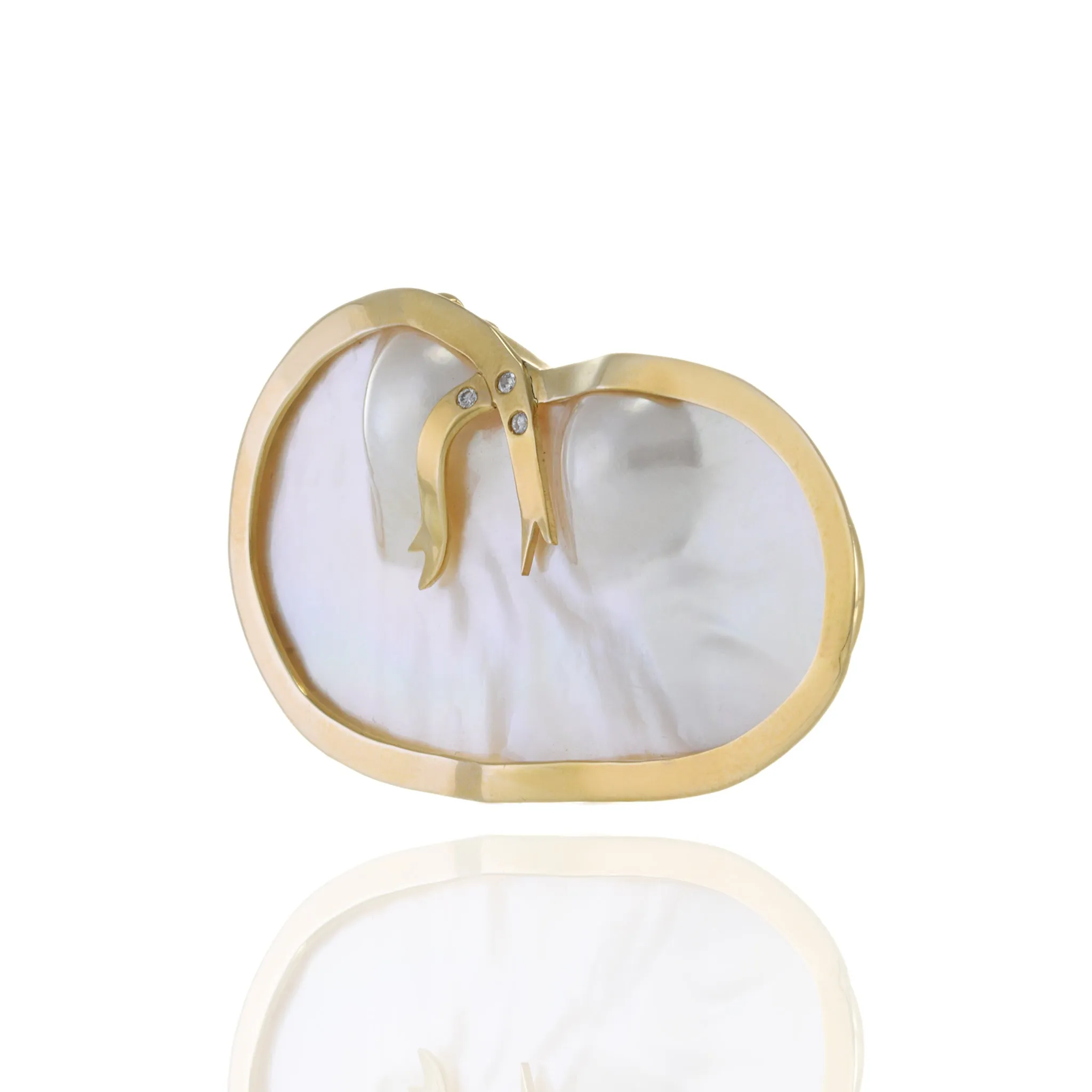 Estate Retro Era 14KT Yellow Gold Pearl And Diamond Brooch