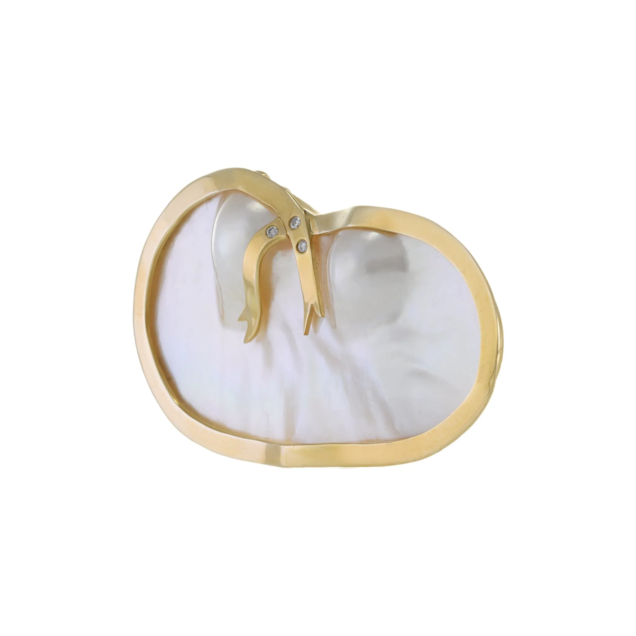 Estate Retro Era 14KT Yellow Gold Pearl And Diamond Brooch