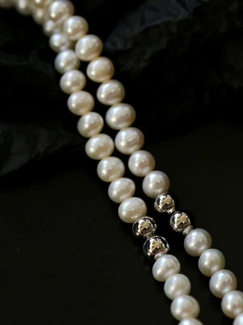 Fashion Freshwater Pearl Long Silver Necklace