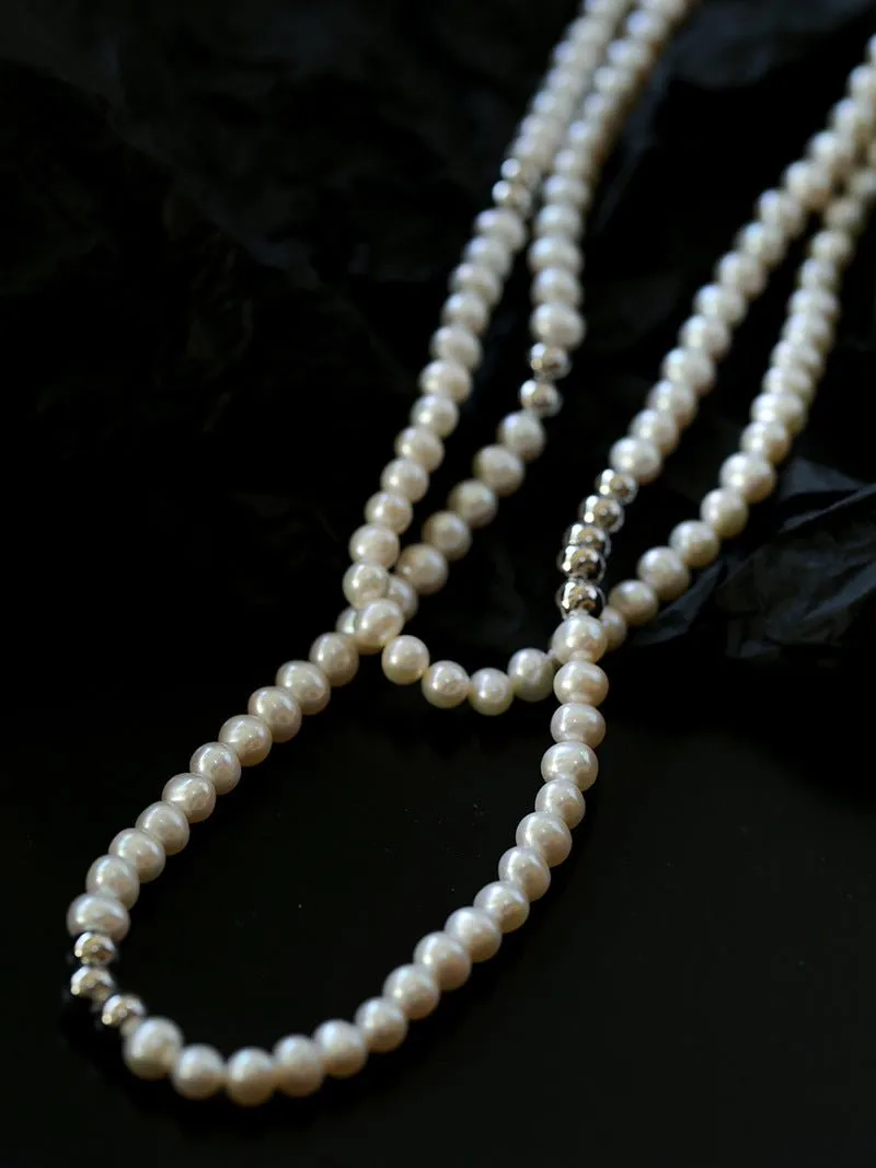 Fashion Freshwater Pearl Long Silver Necklace