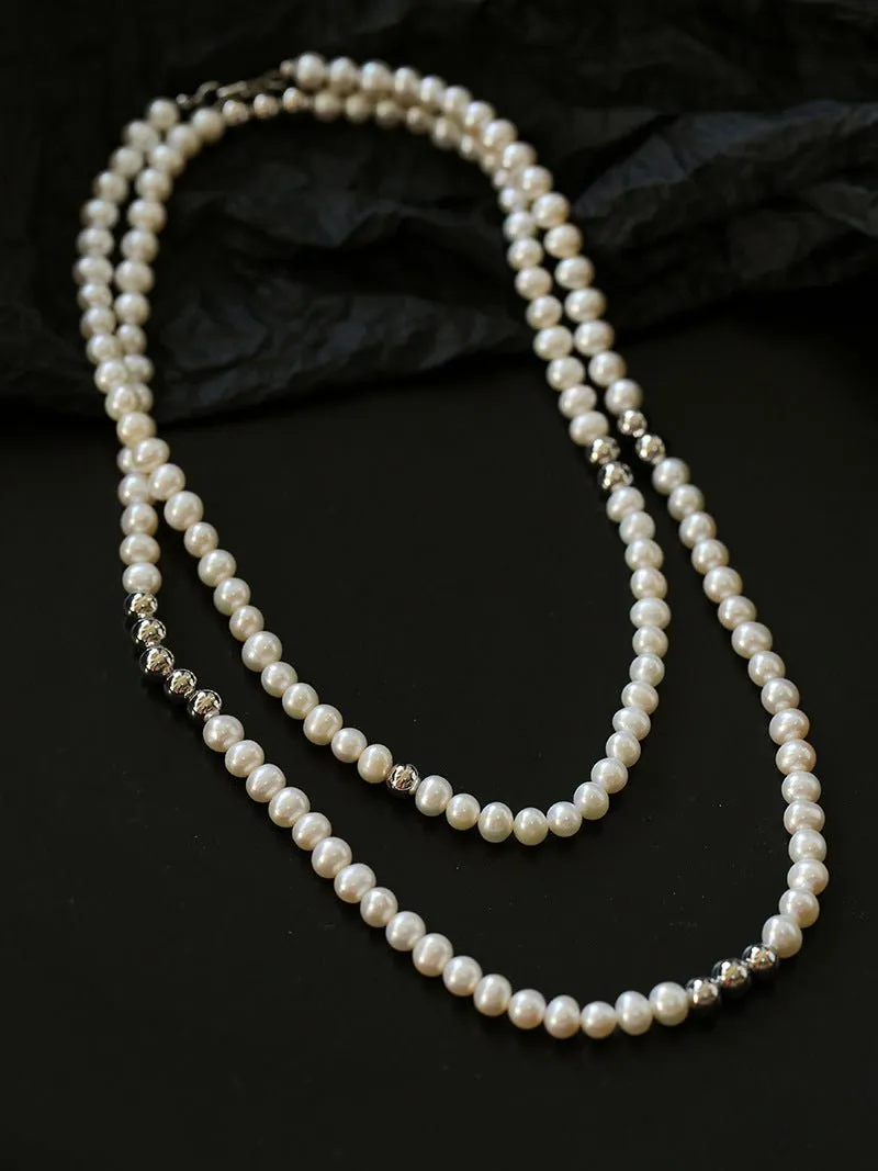 Fashion Freshwater Pearl Long Silver Necklace