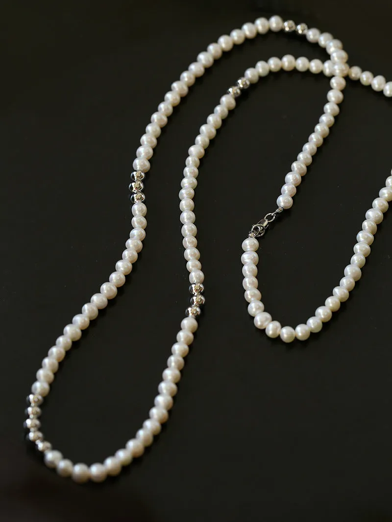 Fashion Freshwater Pearl Long Silver Necklace