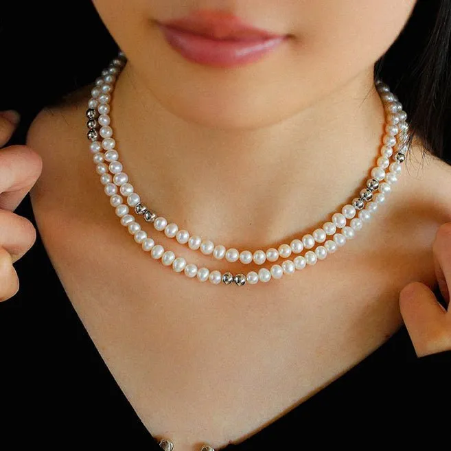 Fashion Freshwater Pearl Long Silver Necklace