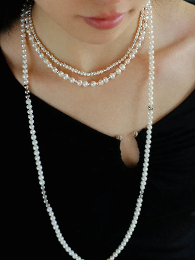 Fashion Freshwater Pearl Long Silver Necklace