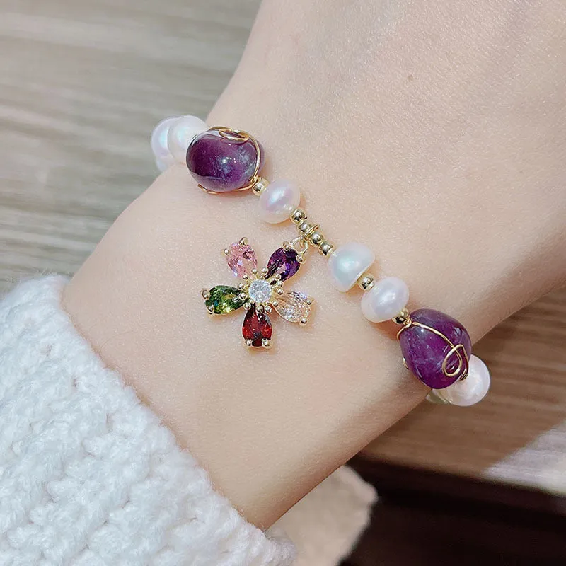 Five-color Flower Pearl Bracelet Women's Amethyst