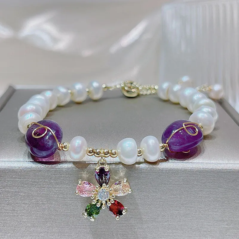 Five-color Flower Pearl Bracelet Women's Amethyst