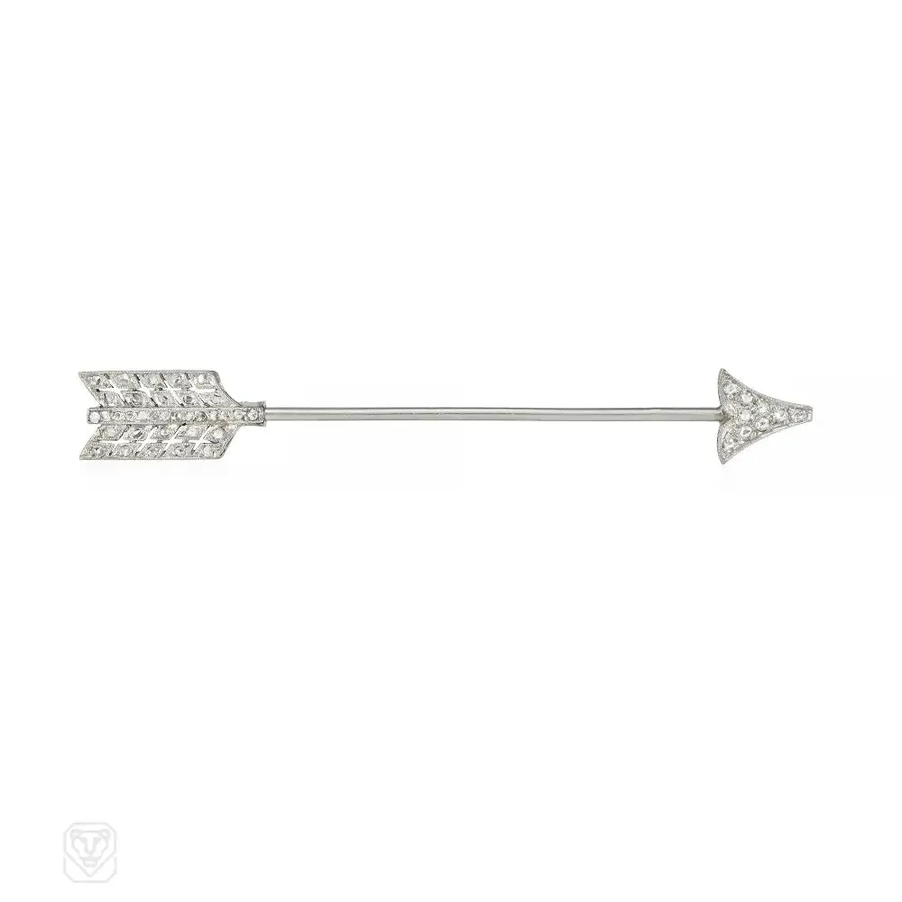 French Art Deco arrow jabot in platinum and diamond