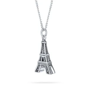 French Vacation Eiffel Tower Pendant Necklace in Oxidized Sterling Silver