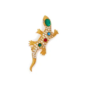 Gold Crystal Pave & Dark Gem Lizard Pin