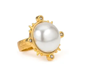 GOLD SPIKED RING WITH PEARL CABOCHON