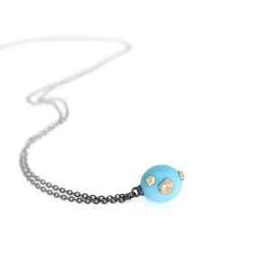 Gold Turquoise Buoy Necklace with Oxidized Chain