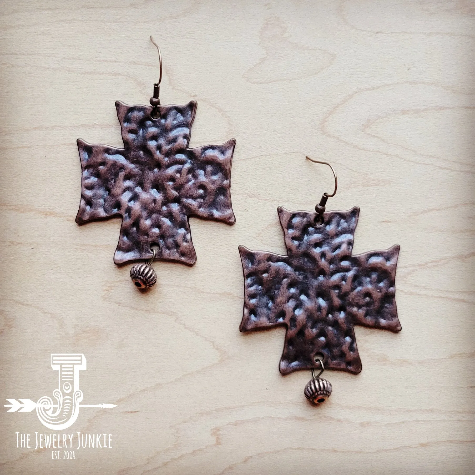 Hammered Copper Cross Earrings 220p