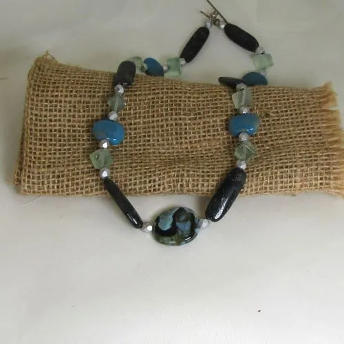 Handmade Kazuri Bead Necklace with Astrophylite