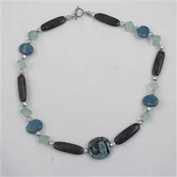 Handmade Kazuri Bead Necklace with Astrophylite